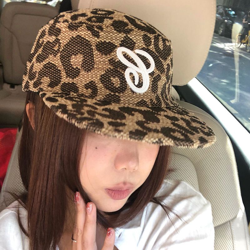 Leopard Print Flat-Brim Baseball Cap Women's 2025 Fall/Winter New Letter Embroidery_voghion.com