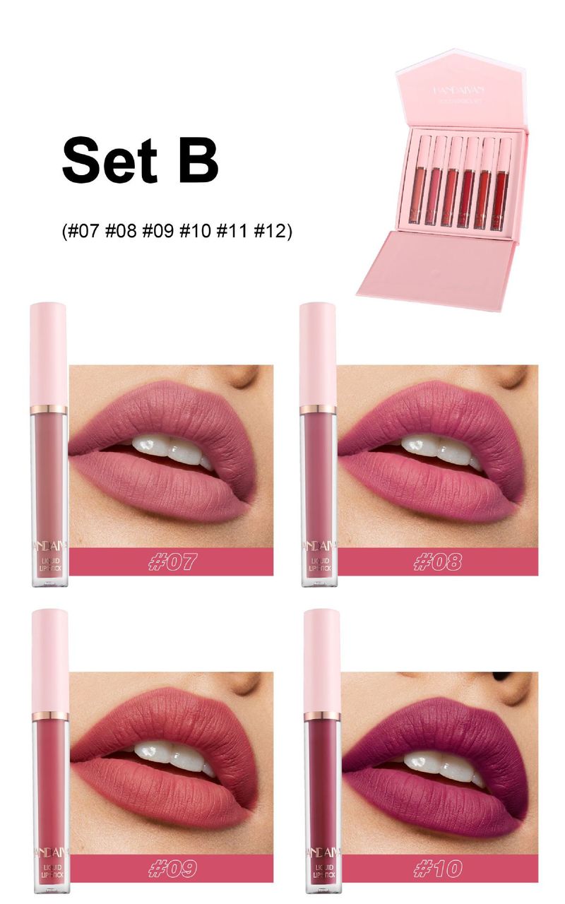 HANDAIYAN 6-Farben-Set mit mattem Lipgloss, langanhaltend und wasserfest, Antihaft-Becher, hochpigmentierter flüssiger Lippenstift für alle Gelegenheiten_voghion.com