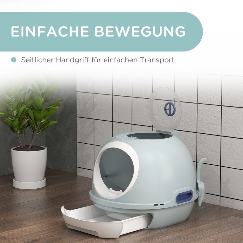 Katzentoilette Con Dachfenster Und Bodenschale, Tragbar, See-Blau 47x44cm_voghion.com
