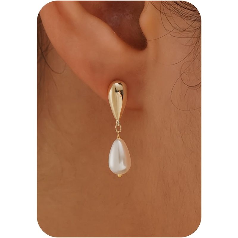 Pearl Earrings - Exquisite Pearl Pendant, Simple Wedding Square Crystal Zircon Pendant, Cute Earrings, Bridal Earrings, Women's Gift_voghion.com
