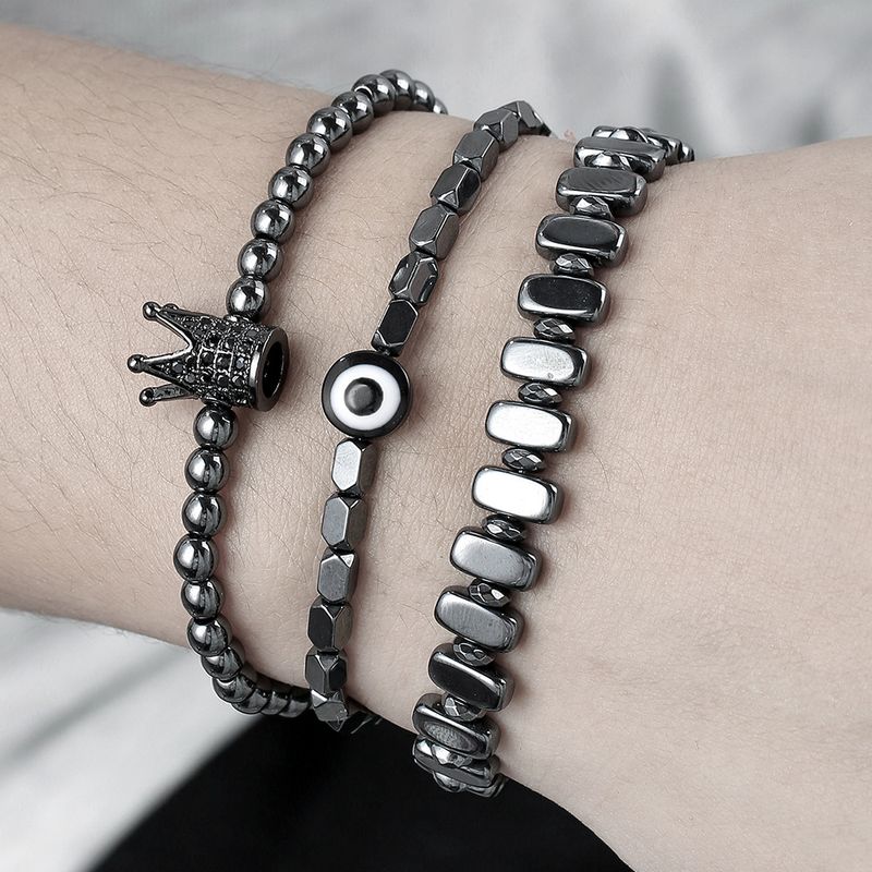 Bracciale punk dark impilabile con combinazione di calcoli biliari neri, braccialetto anti-malocchio, braccialetto trendy retrò con corona in zircone neutro_voghion.com
