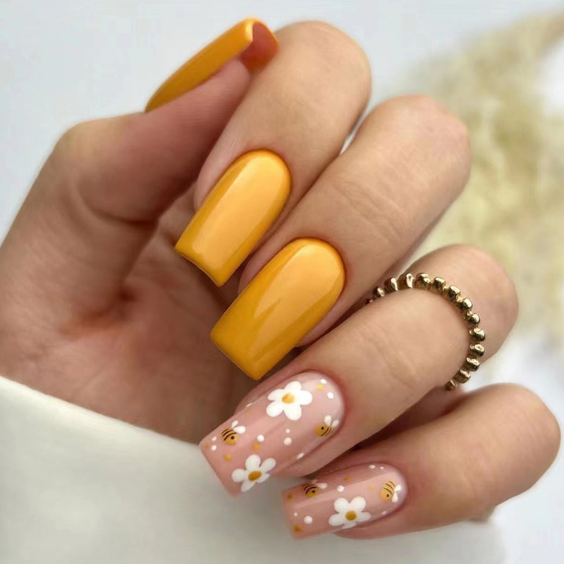 24 unghie finte francesi verdi con design con paillettes in lamina d'oro, punte per unghie finte staccabili indossabili di media lunghezza_voghion.com