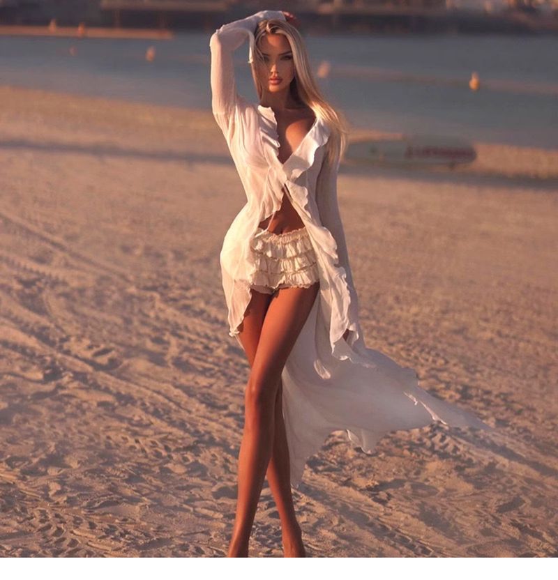 Bikini-Badeanzugbluse für Damen, schmal, sonnenfest, Kleidung für Strand und Meer, Oberbekleidung, einweichbar, lange Ärmel, Spitzengaze_voghion.com
