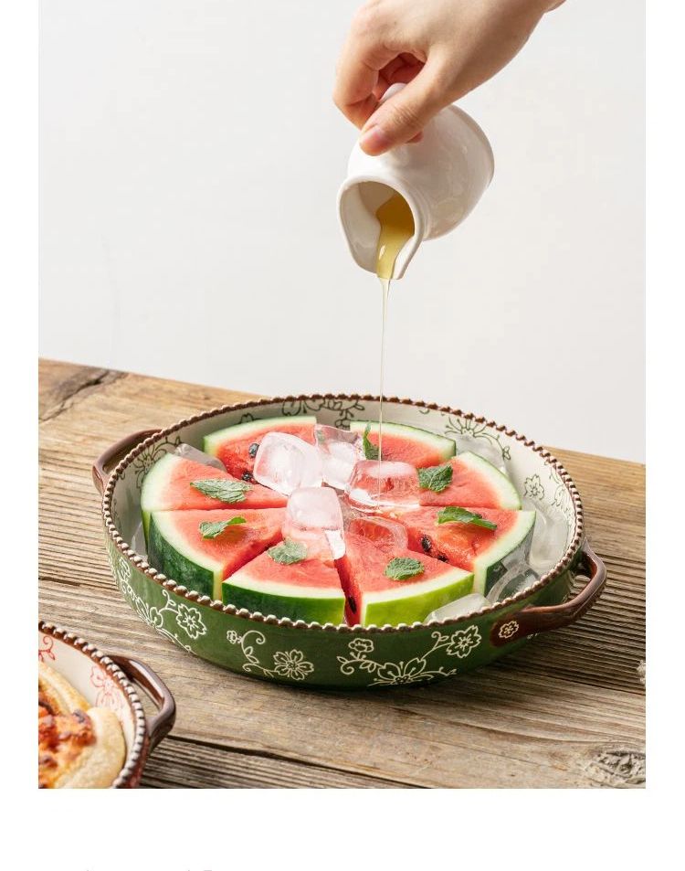 Großer Teller Hähnchen Doppelteller Handbemaltes Keramik-Backblech Backen Zuhause Großer Teller Gebratenes Hähnchen Teller Internetberühmtes Gericht Teller_voghion.com