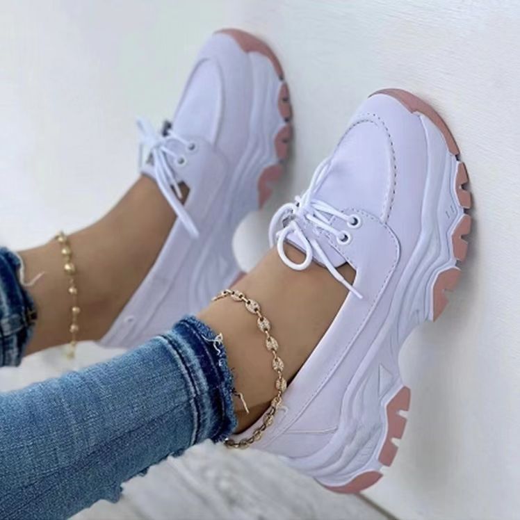 Nuovo modello basso con lacci color blocking per pattini pigri in pelle scamosciata con suola spessa da donna, scarpe color carne_voghion.com