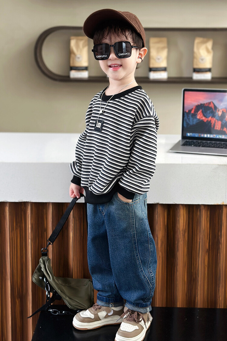 Streifen 2023 Frühling und Herbst Neue Kinder Hübsche Casual Zwei Stück Set für Jungen mit Western Stil Lange_voghion.com