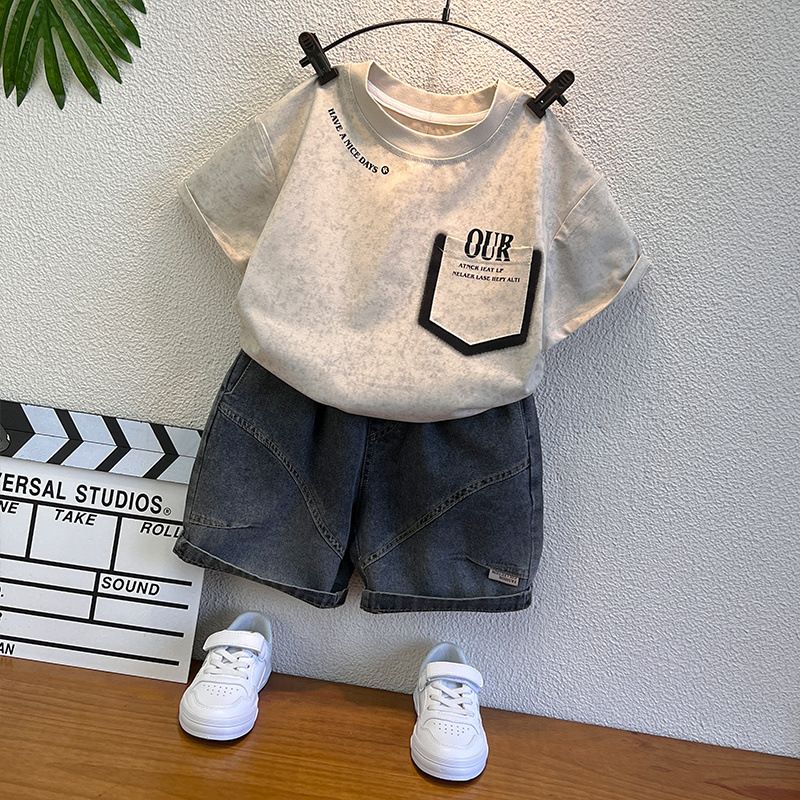 Completo a due pezzi per bambini, in cotone, a maniche corte, per mamma e bambini, alla moda, per neonati_voghion.com