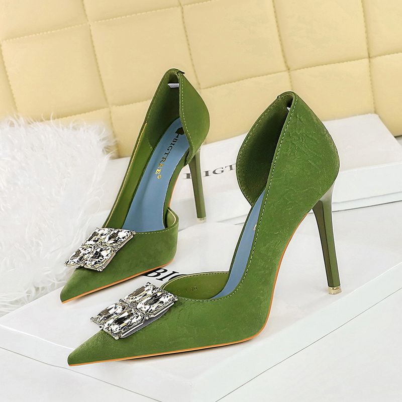 6168-AK58 Banquet Women's High Heel Hand Scratch Pattern Wrinkled Fabric Shallow Mouth Pointed Toe Side Hollow_voghion.com