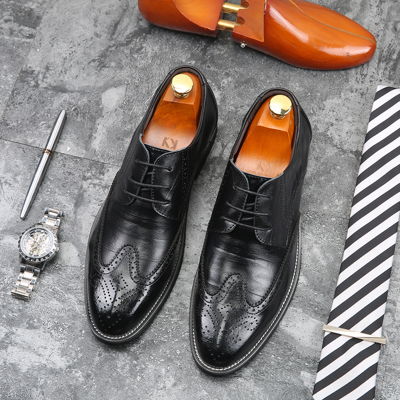 Scarpe da uomo eleganti, alla moda, con lacci, a punta, in pelle, di qualità imbattibile, nuove e oversize, taglie europee e francesi._voghion.com