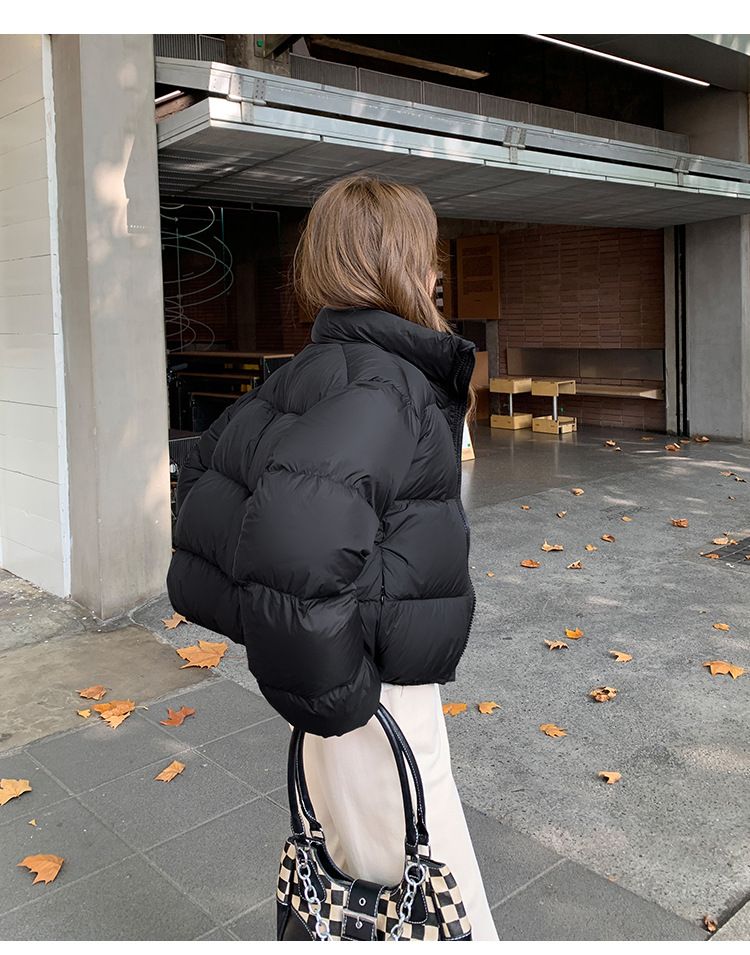 Chaqueta acolchada corta de invierno para mujer: abrigo acolchado, holgado y grueso con cuello alto, prenda informal y elegante para el frío._voghion.com