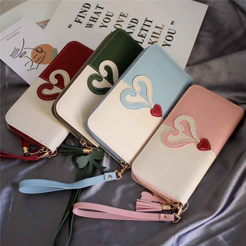 New Women's Love Long Wallet Large Capacity Korean Version Tassel Handheld Bag Student Money Clip Card Bag Zipper Money_voghion.com