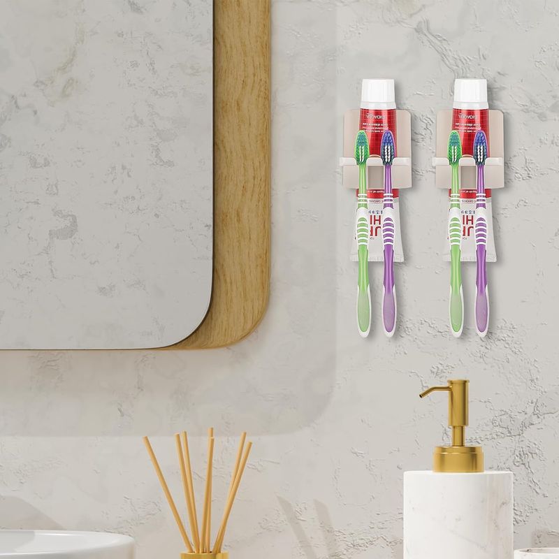 Soporte profesional 3 en 1: cepillo de dientes, pasta y vaso autoadhesivos e impermeables_voghion.com