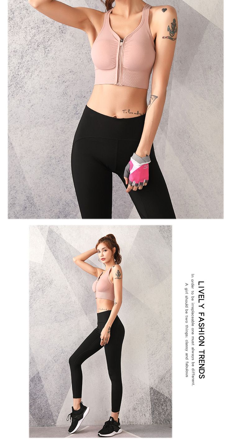 (3 pezzi) Reggiseno sportivo antiurto con arricciatura e bella schiena integrata, ad alta resistenza, per taglie forti, cerniera anteriore_voghion.com