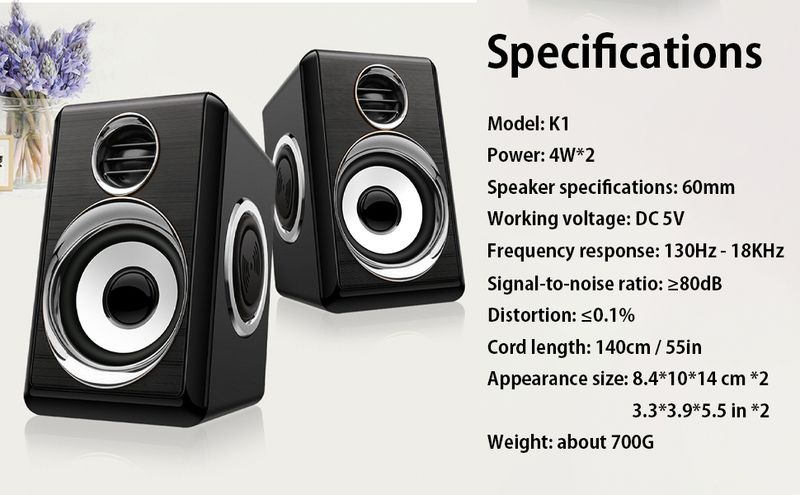 Stereo 1 par USB+AUX kablede datahøyttalere bassforsterkning 4 membran for bærbar PC stasjonær 8W høy effekt_voghion.com