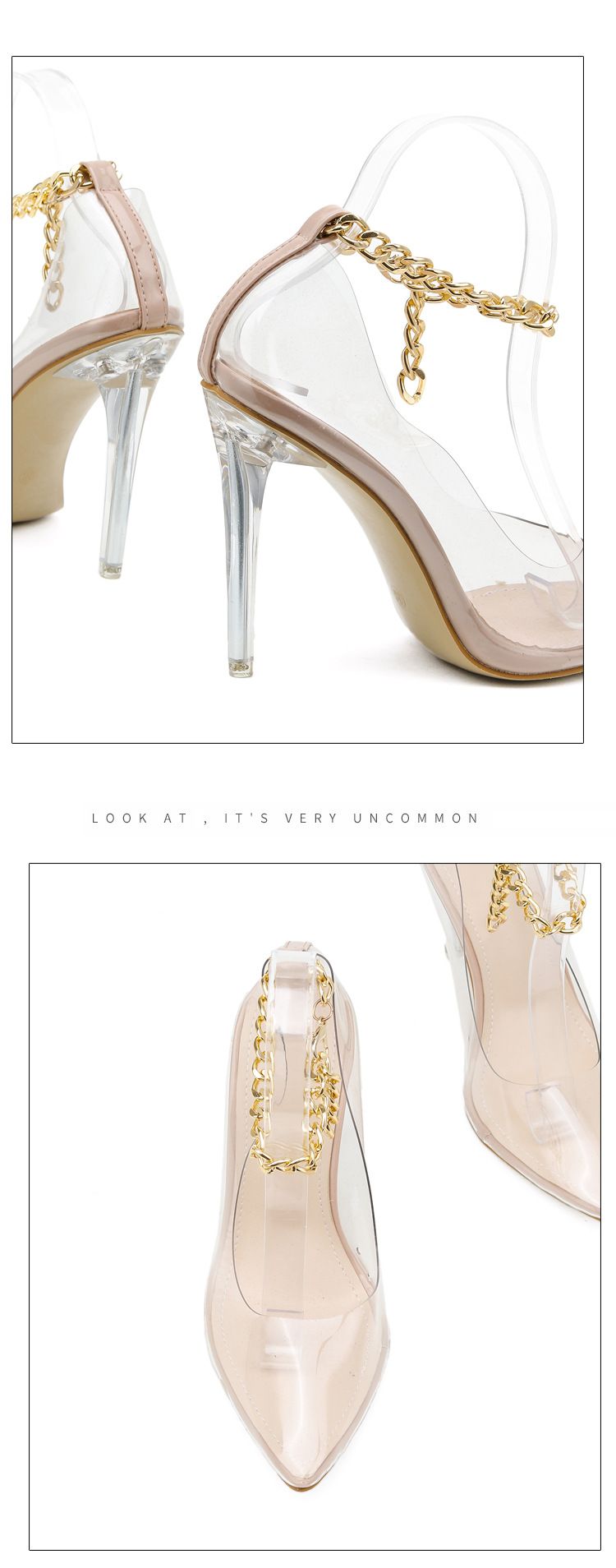 Damenschuhe Transparente spitze Kette Große Größe High Heel Damensandalen Mode Super High Temperament Model Catwalk_voghion.com
