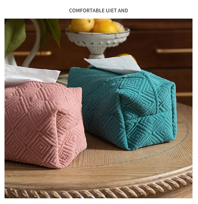 Moderner, minimalistischer Taschentuchbox-Bezug aus Polyester – Diamant-Wabi-Sabi-Design für Wohnzimmer, Auto und Büro (waschbar, rutschfest, Macaron-Farben)_voghion.com