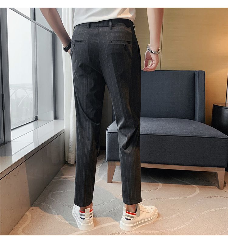 Summer thin men's slim-fitting trousers fashionable striped pants Korean version comfortable micro-elastic small foot_voghion.com