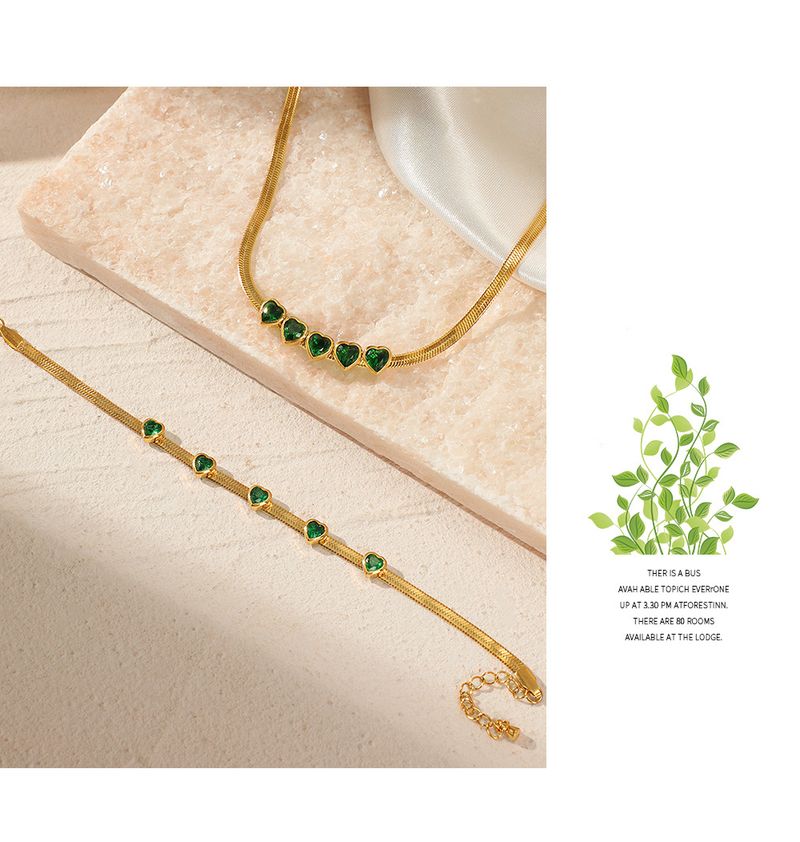 Damen-Schmuckset, modisches französisches Retro-Smaragd-Liebes-Halskettenset, Persönlichkeit, Mode, Persönlichkeitstrend, fünf herzförmige Schlangenknochenkette_voghion.com