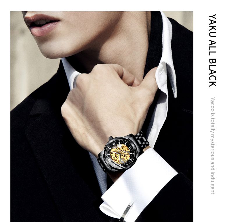 BIDEN Orologio meccanico classico di lusso con quadrante in diamanti, lancette luminose, orologio automatico scheletrato in oro da uomo, cinturino in acciaio inossidabile_voghion.com