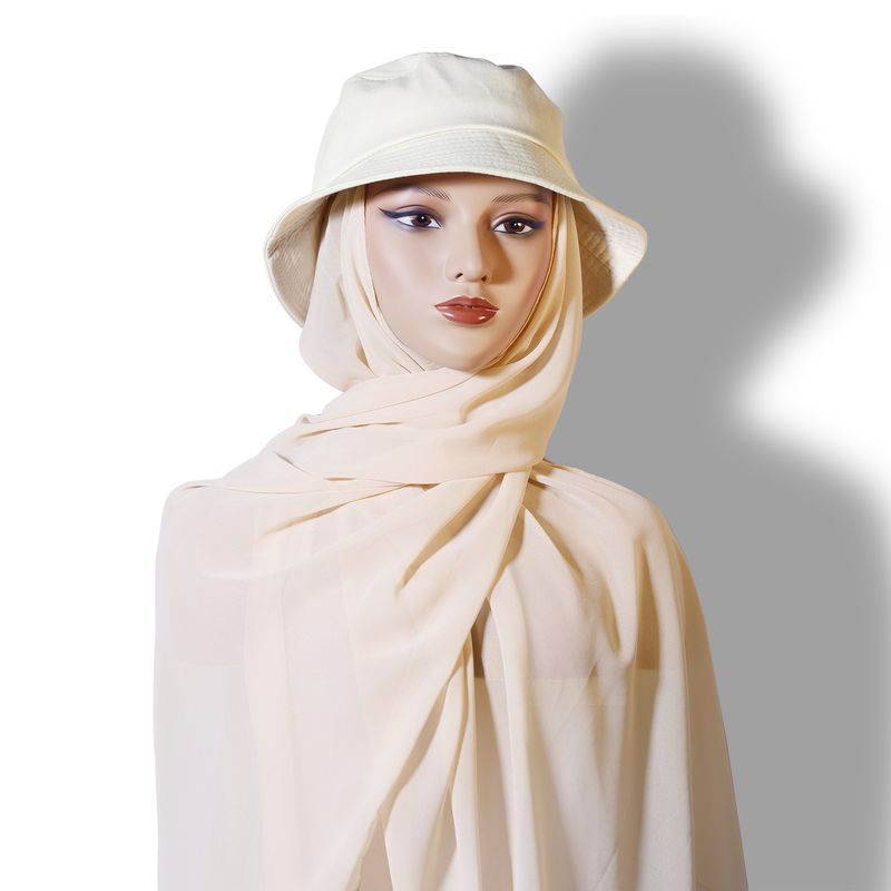 Elegant Monochrome Chiffon Scarf & Hat Set – Summer Sunshade Headwear (Solid Color Fisherman Hat & Hijab Combination, Lightweight & Stylish_voghion.com