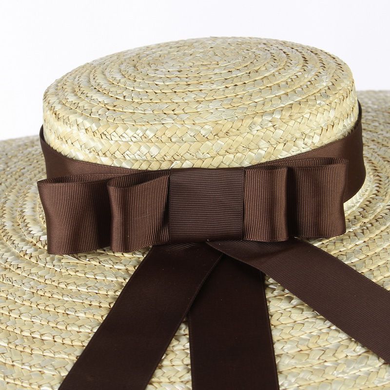 Vendita calda Vendita calda 15/18cm Cappelli da spiaggia a tesa larga per le donne Elegante romantico Grande cappello da sole con protezione UV con cravatta al collo Oversized Flat Top_voghion.com
