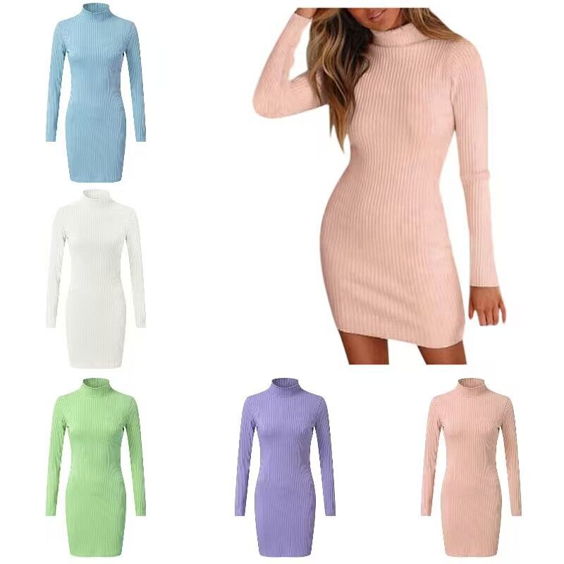 GraceChic Strickkleid mit hohem Kragen, Herbstmode für Damen, neue, figurbetonte, elegante Slim-Fit-Kleidung, direkt vom Hersteller auf Lager_voghion.com