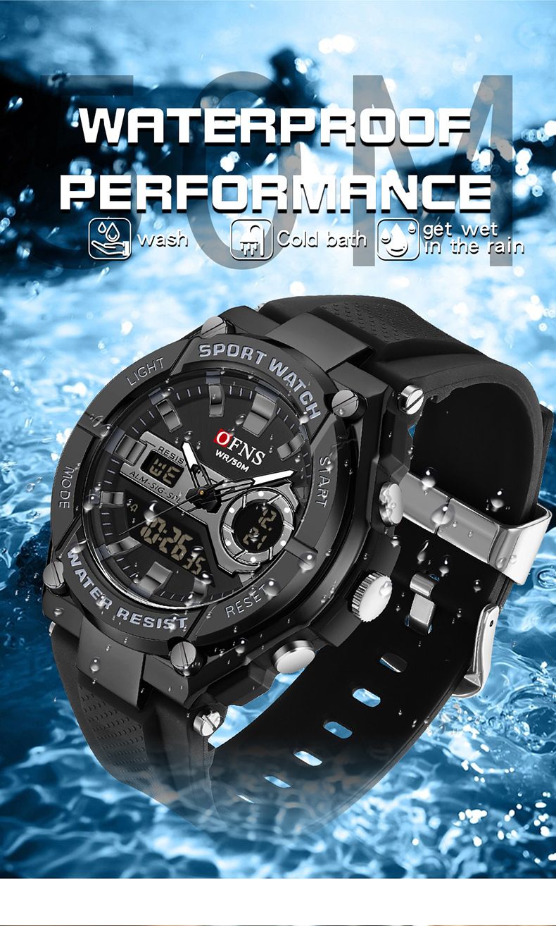 Men's Digital Analog Watch With Alarm, Luminous Display, Waterproof, Stopwatch, And Snooze Function - Sporty, Casual, And Stylish For Everyday Wear_voghion.com