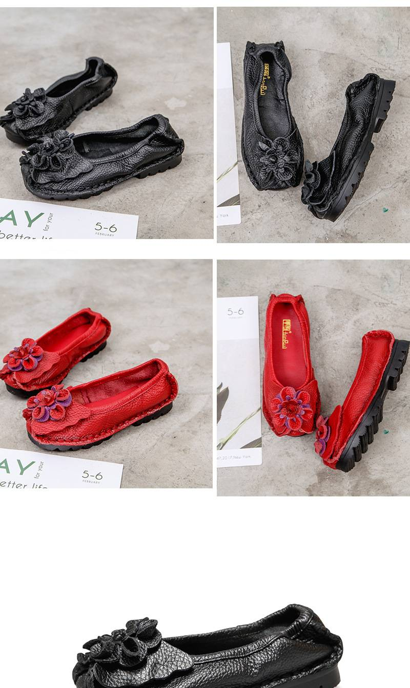Retro personality, ethnic style, comfortable leather soft sole women's shoes, bean shoes, shallow mouth, pure handmade single shoes for women_voghion.com