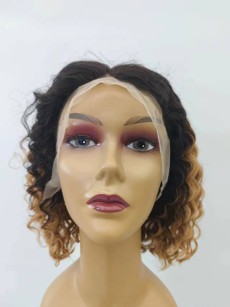 Venta caliente 1b/30 Color marrón 13x4 encaje frontal Bob peluca onda de agua Ombre marrón cabello humano 12 pulgadas Pelucas_voghion.com