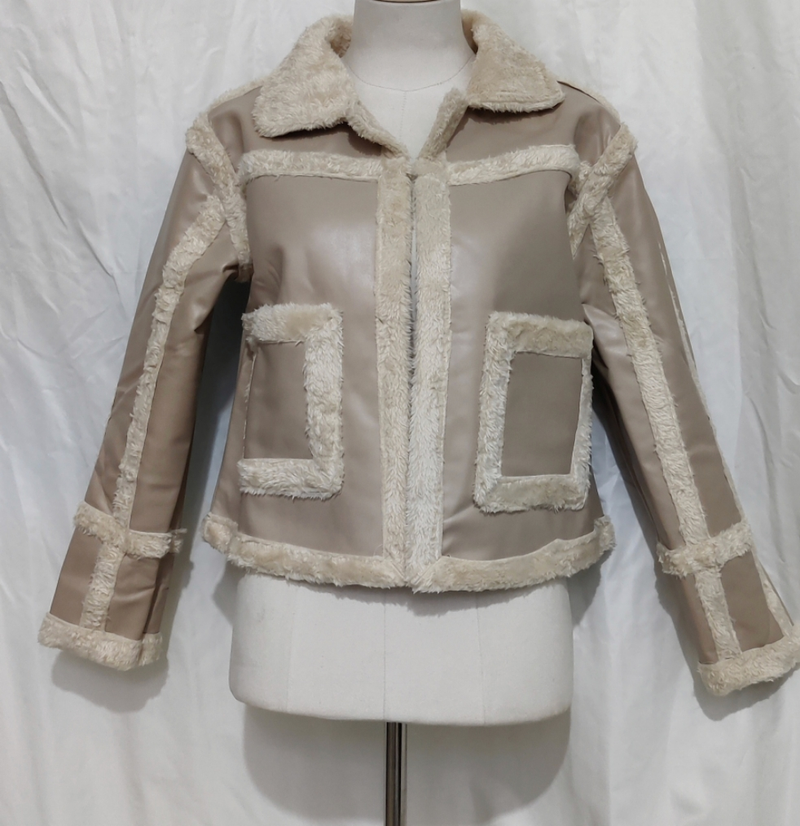 Dammekleedung Dammemoud massiv Faarf Pelz Ee Stéck Long-sleeved Jacket_voghion.com