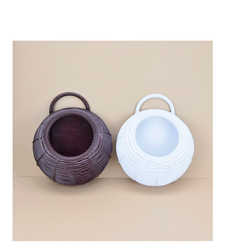 Wohnmöbel Wandbehang Blumenkorb geflochtener Korb grüner Rettich Efeu Hängekorb Blumentopf kreative Wanddekoration Blumenregal hängend_voghion.com