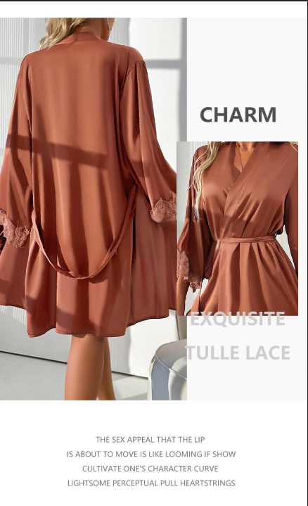 Abbigliamento da donna Guiruo Sexy Pigiama da donna in puro raso Tentazione Semplice colletto aperto con lacci Abito esterno Abiti da casa Tuta_voghion.com