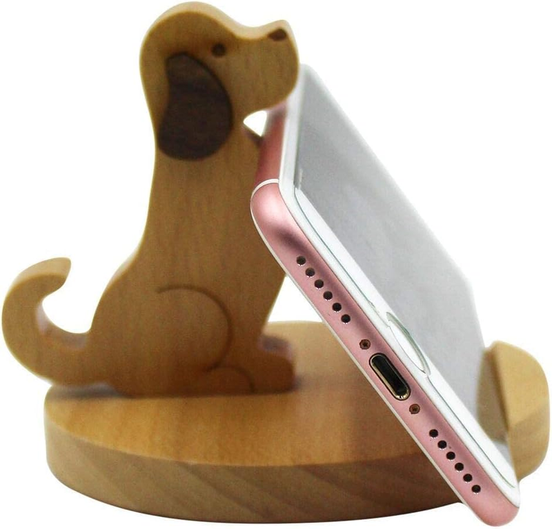 Sevimli Köpek Cep Telefonu Tutucu Standı Ahşap Akıllı Telefon Masa Tutucu Tüm Cep Telefonları İçin Hayvan Telefon Standı Masa Süsü_voghion.com