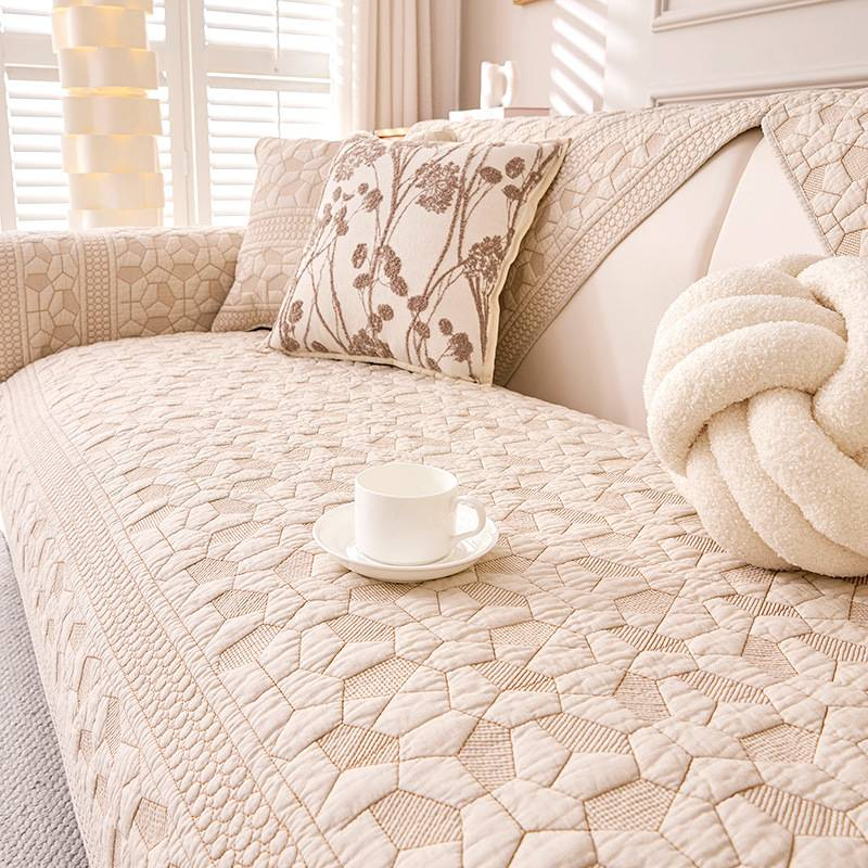 Washed Cotton Sofa Cushion Cover Reversible Quilted 3 Seater Slipcover For Modern Couches All Season Breathable Seat Protector_voghion.com