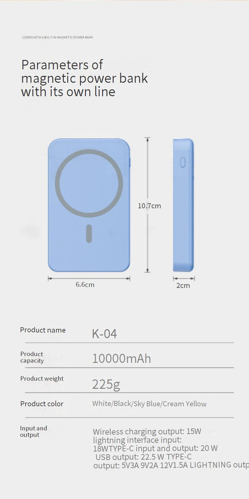 Banco de energía magnético de carga inalámbrica Treasure de 10000 mAh con cable integrado, carga ultrarrápida, energía móvil, impresión_voghion.com