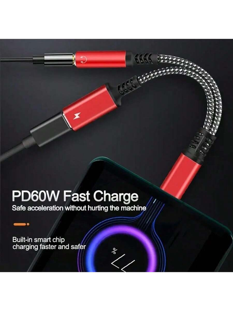 2 In 1 PD60W Type C To 3.5 Female Earphone Amplifier Headphone Audio Convertor Digital USB C Adapter To USB C 3.5mm Jack Audio Cable Earphone Cable_voghion.com