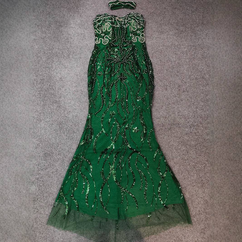 Elegant Beaded Sequin Strapless Evening Gown For Women – High Waist Long Dress For Wedding, Party & Special Occasions_voghion.com