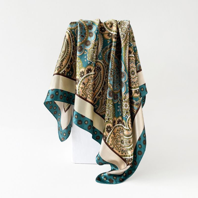 90 square female simulation headscarf, mother's gift, satin complexion, Ding silk scarf, digital printing, breathable_voghion.com