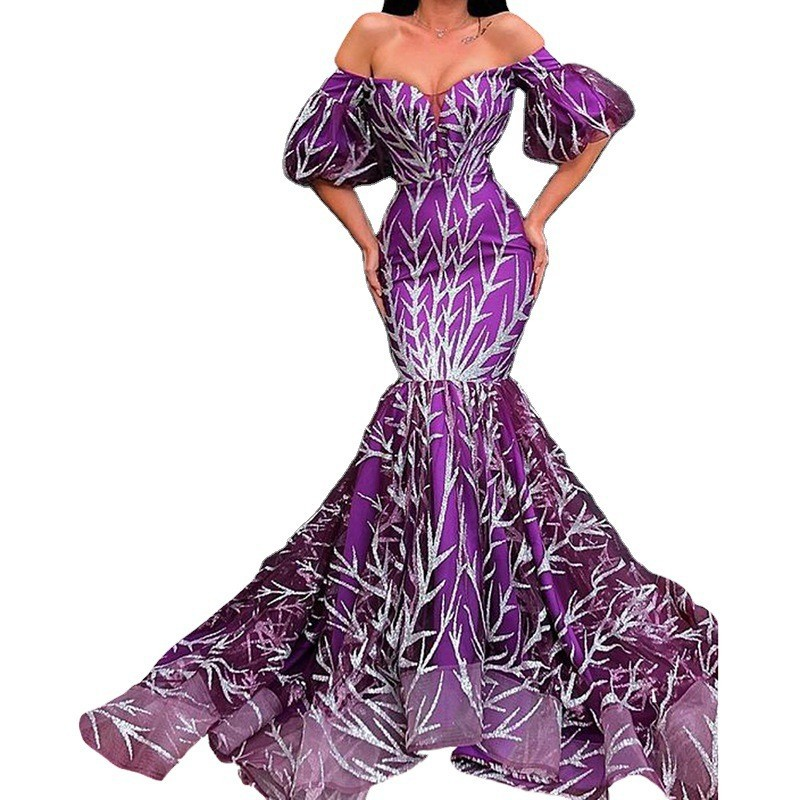 Abito da donna con top a tubino, gonna lunga con spine dorate e abito a coda di pesce_voghion.com