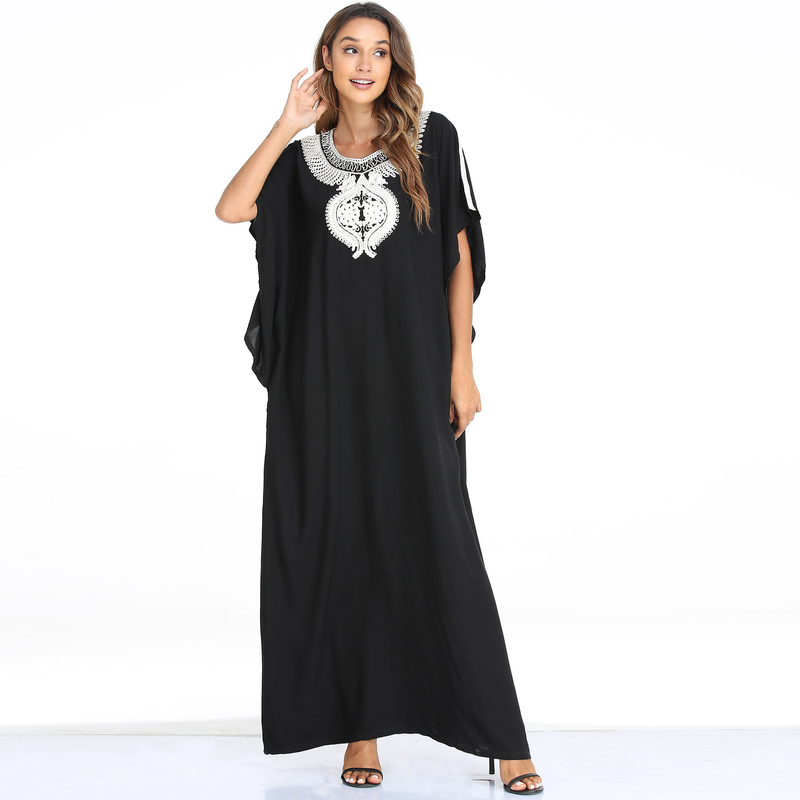 Women's batrobe short sleeve long skirt kaftan robe Middle Eastern plus size loose dress_voghion.com