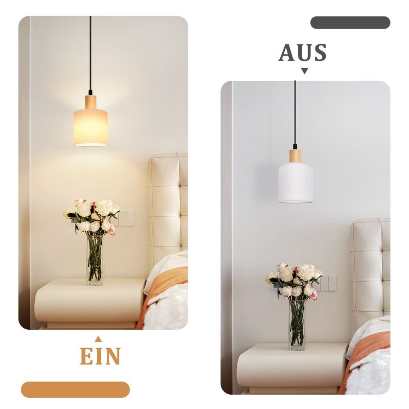 Glitzerlife Pendelleuchte 1 Flammig Esstischlampe Holz - E14 Weiß Esszimmerlampe Vintage Hängelampe Rustikal Küche Flurlampe Stoff Für Restaurant Schlafzimmer_voghion.com