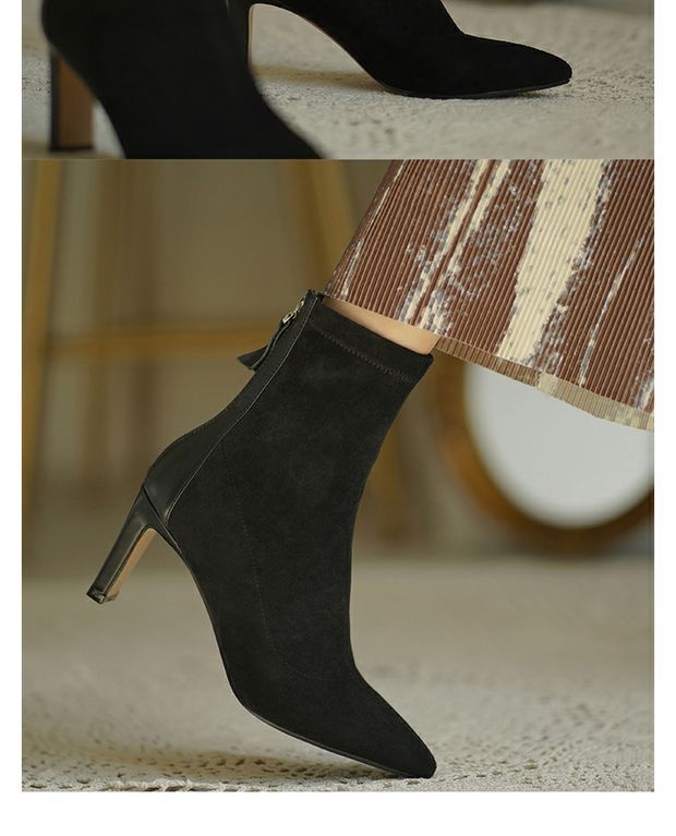 Kurze stiefel frauen neue winter mode schlanke stiefel lässig spitz high heel Martin stiefel_voghion.com