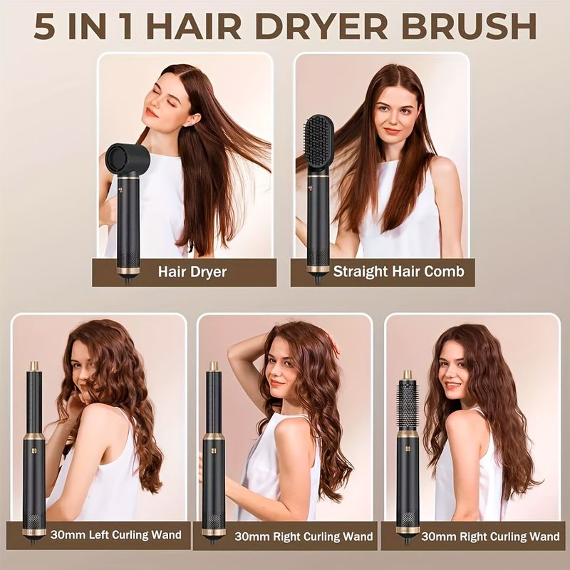 Asciugacapelli e phon 5 in 1, asciugacapelli con arricciacapelli, piastra per capelli con spazzola a ioni negativi e aria calda staccabile, ferro arricciacapelli_voghion.com