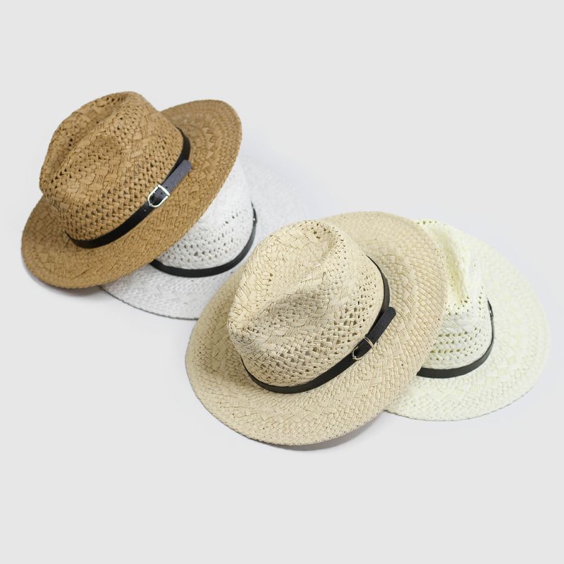 2024 New Korean Straw Knitted Big Edge Cowboy Couple Universal Belt Straw Hat Summer Sunshade Beach Hat_voghion.com