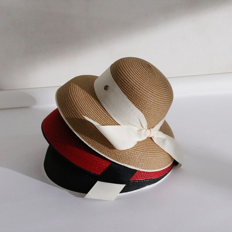 Vendita calda donne protezione solare paglia stile Hepburn secchio estate retrò design viaggio parasole pescatore casco cappello da spiaggia_voghion.com