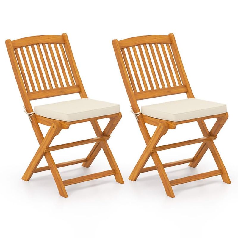 2 Pcs/set Solid Acacia Wood Frame Outdoor Quick-Folding Chairs With Seat Cushions_voghion.com