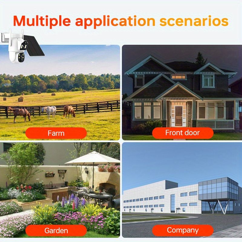 Ηλιακή κάμερα ασφαλείας WiFi, αμφίδρομος ήχος, αδιάβροχη IP65, βίντεο υψηλής ανάλυσης 2160p, ειδοποιήσεις ήχου και κίνησης,_voghion.com