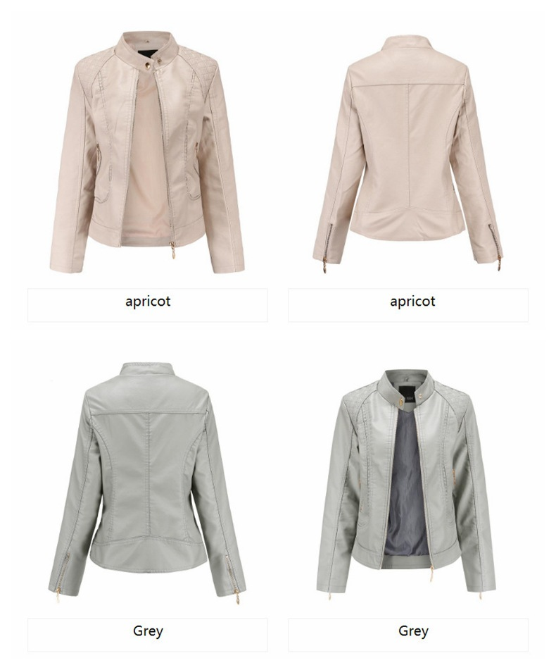 Giacca in pelle PU da donna taglie forti con colletto rialzato Giacca in pelle da donna_voghion.com
