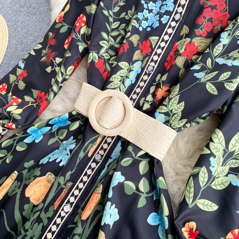 Abito da donna in stile palazzo retrò con cravatta in vita, girocollo, maniche lunghe, volant, gonna a trapezio in stile fata western_voghion.com