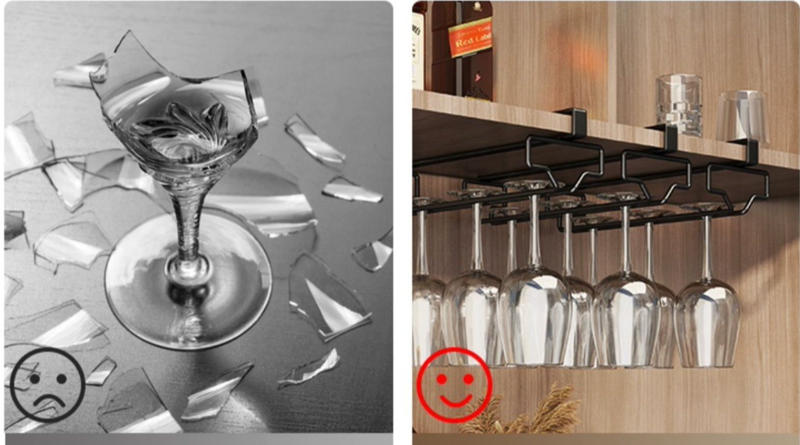Armoire à vin inversée sans perçage, étagère de rangement en verre haut de gamme, luminaire suspendu pour la maison, pièce décorative de luxe_voghion.com